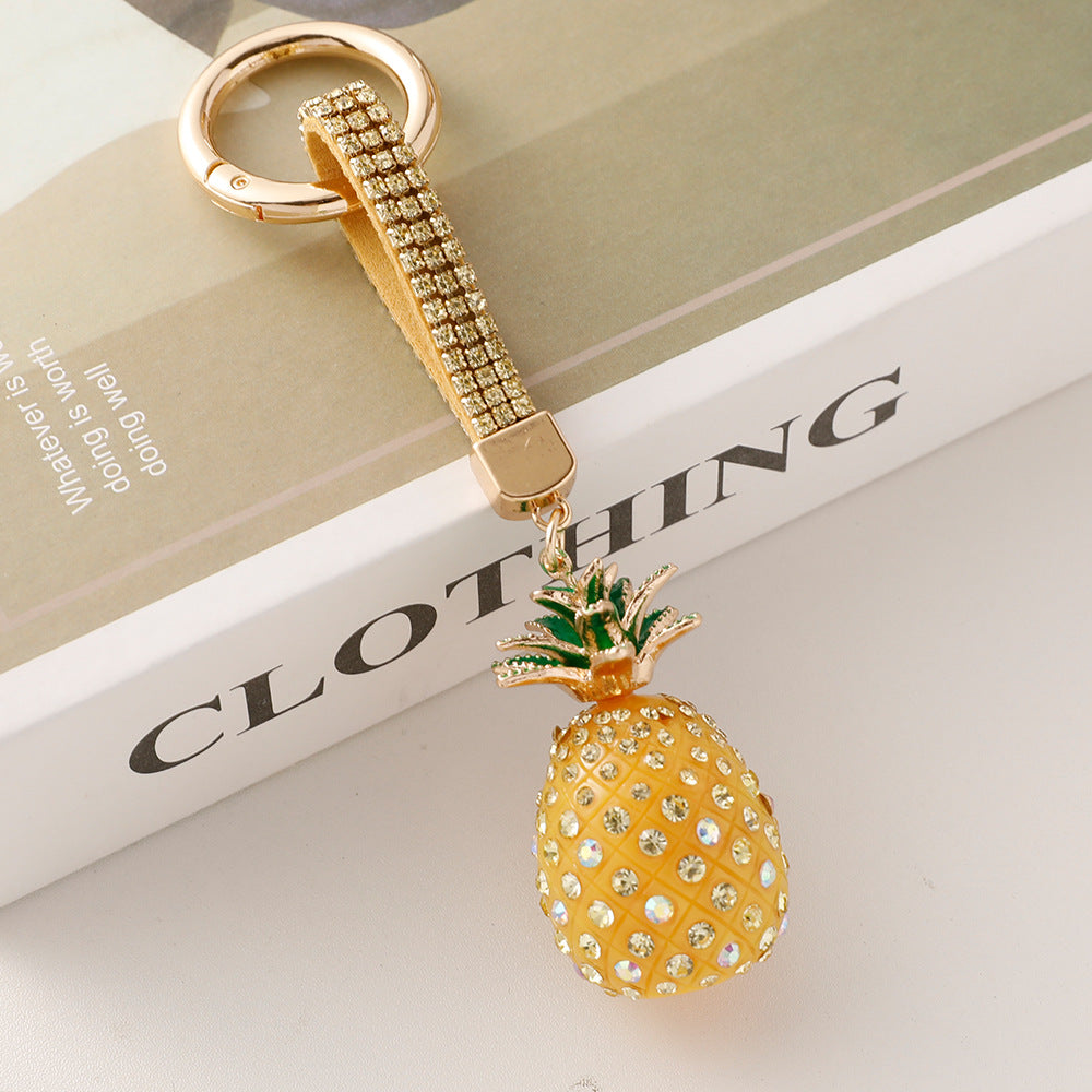 Wholesale Creative Cute Diamond-encrusted Alloy Rhinestone Three-dimensional Pineapple Keychain